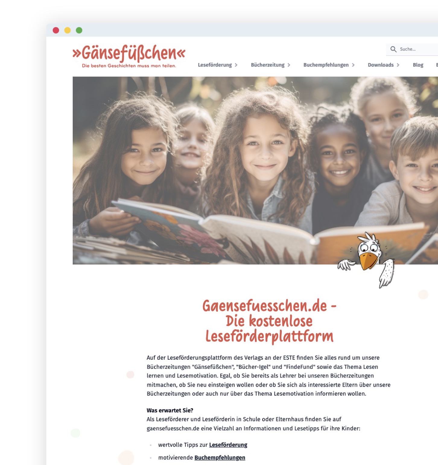 Gänsefüßchen Website - Leseförderung für Kinder